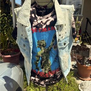 Denim Vest with Black and Blue Graphic T-Shirt